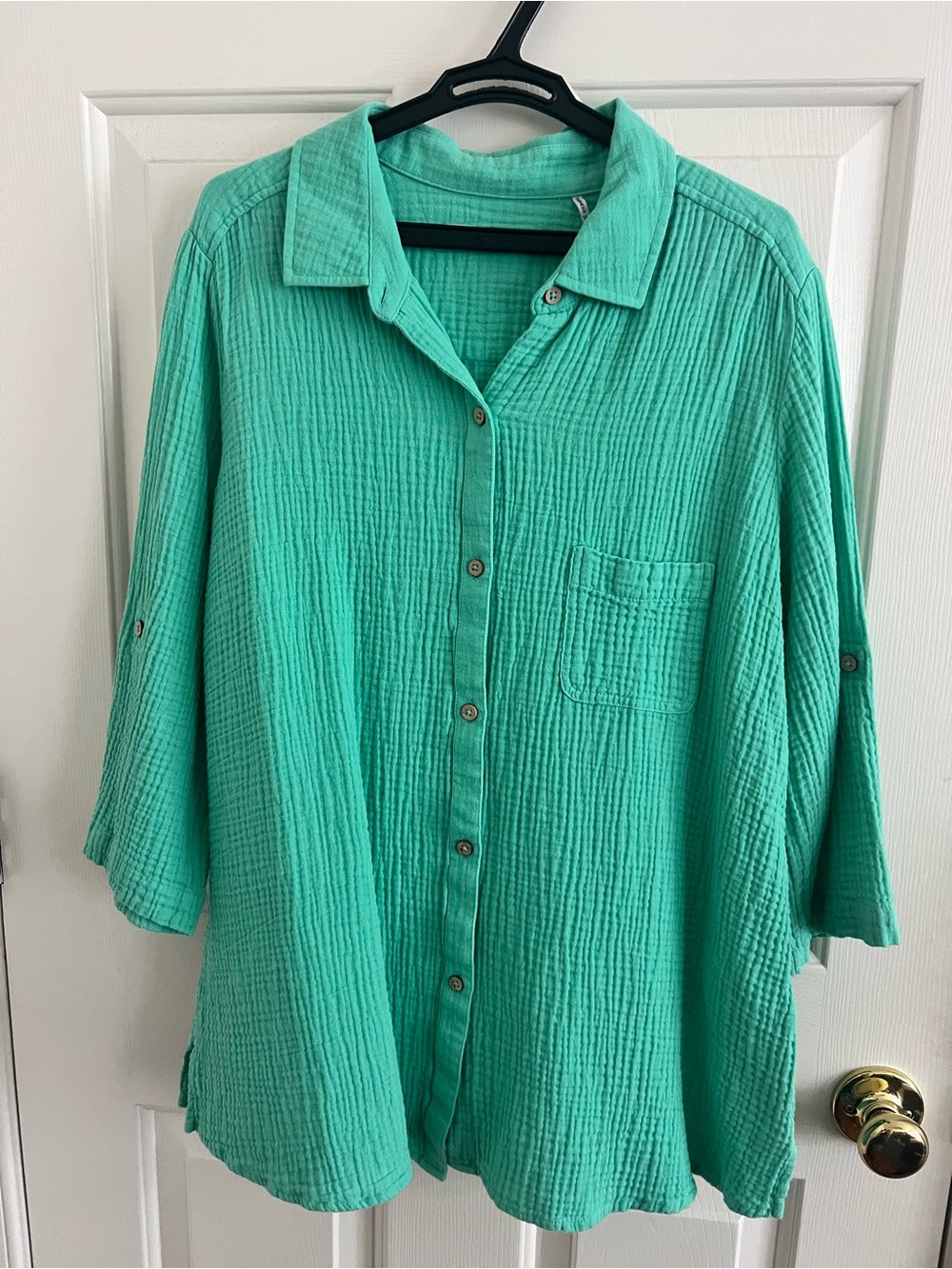 Foxcroft Teal Button-Down Gauze Shirt